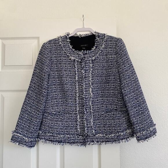 Ann Taylor Skirt Suit Tweed Blue & White Fringe Detail A-Line Skirt Women's 14 - Picture 10 of 13